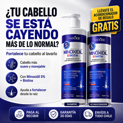 SADOER® Shampoo + Acondicionador Minoxidil 5% + Biotina Anticaida