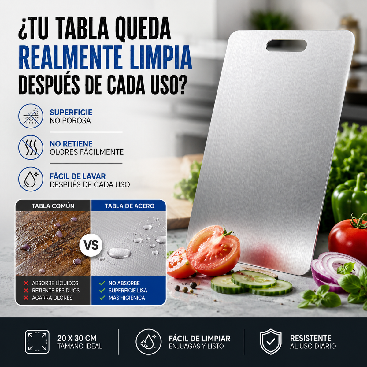 Tabla de Picar SteelChef™ | Más Higiene y Menos Olores al Cocinar