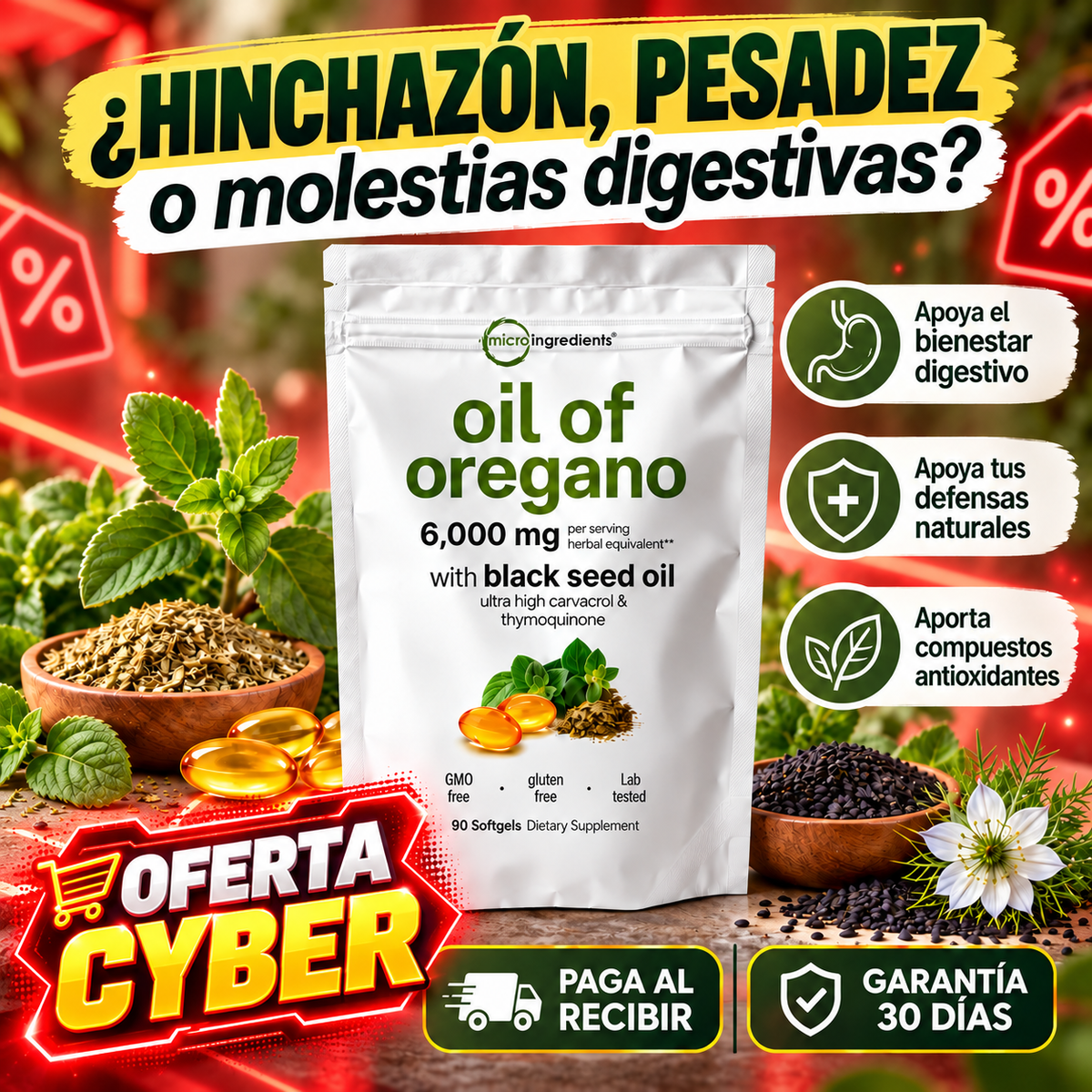 Aceite De Orégano 60 capsulas | Apoya tu digestión y siéntete mejor